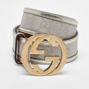 gucci metallic gg canvas and leather interlocking g buckle belt 85cm
