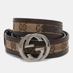 gucci beige/brown gg canvas and leather interlocking g buckle belt 85 cm