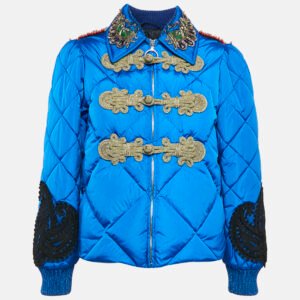 gucci blue embroidered nylon quilted jacket s