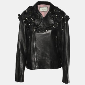 gucci black leather embellished jacket m