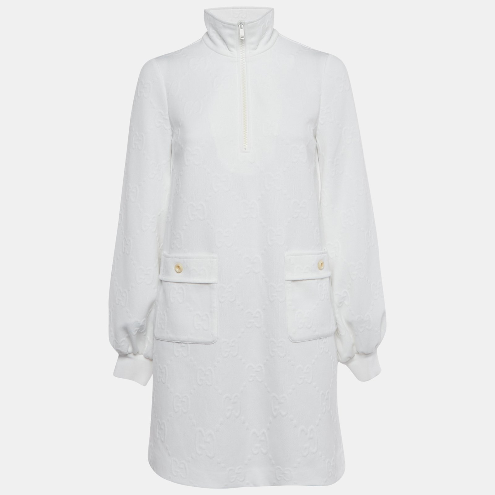 gucci white monogram jersey high neck mini dress xxs