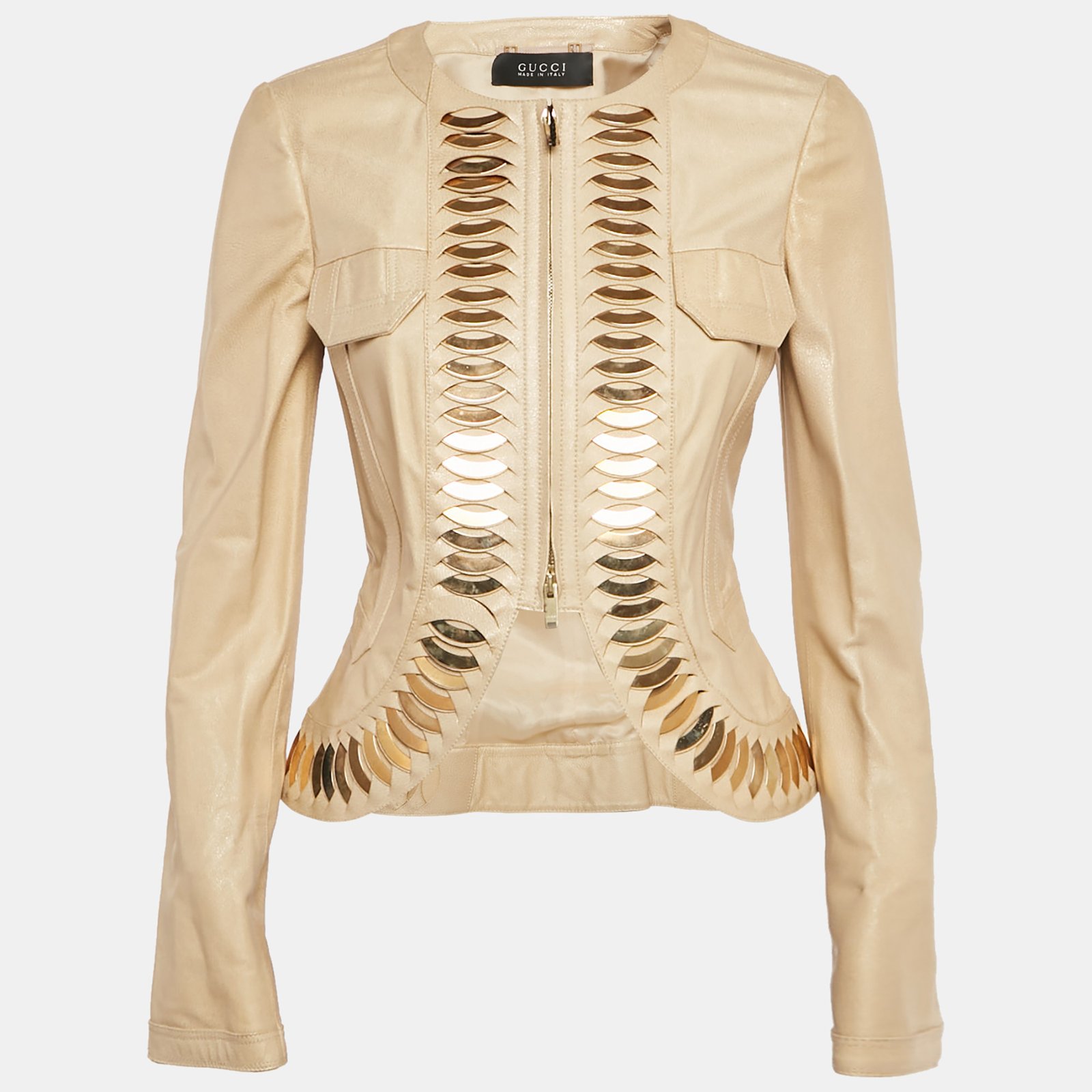 luxury-women-gucci-used-clothes-p1209634-006.jpg gucci gold shimmer embellished leather zip up jacket s