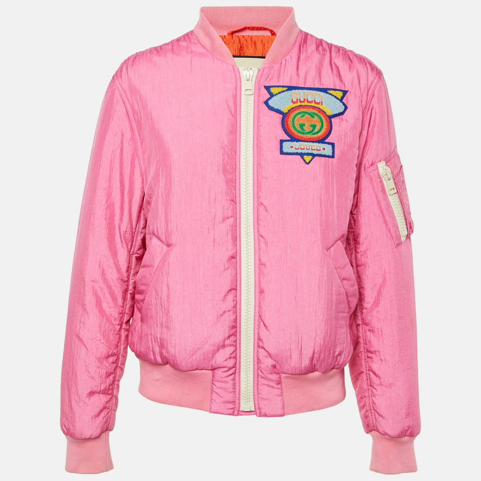 luxury-women-gucci-used-clothes-p1209962-001.jpg gucci pink nylon zip up bomber jacket s