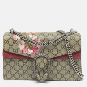 gucci old rose/beige gg supreme canvas and suede small dionysus blooms shoulder bag
