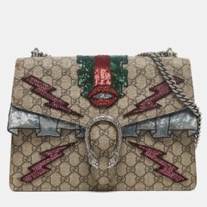 gucci beige gg supreme canvas and suede medium embellished dionysus shoulder bag