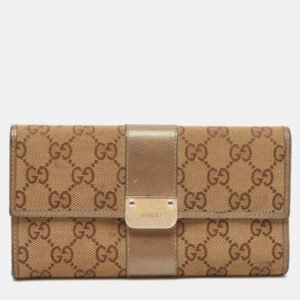 gucci beige/brown gg canvas and leather flap continental wallet