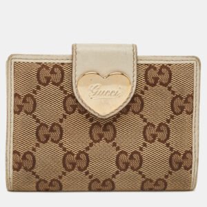 gucci beige/off white gg canvas and leather heart flap card holder