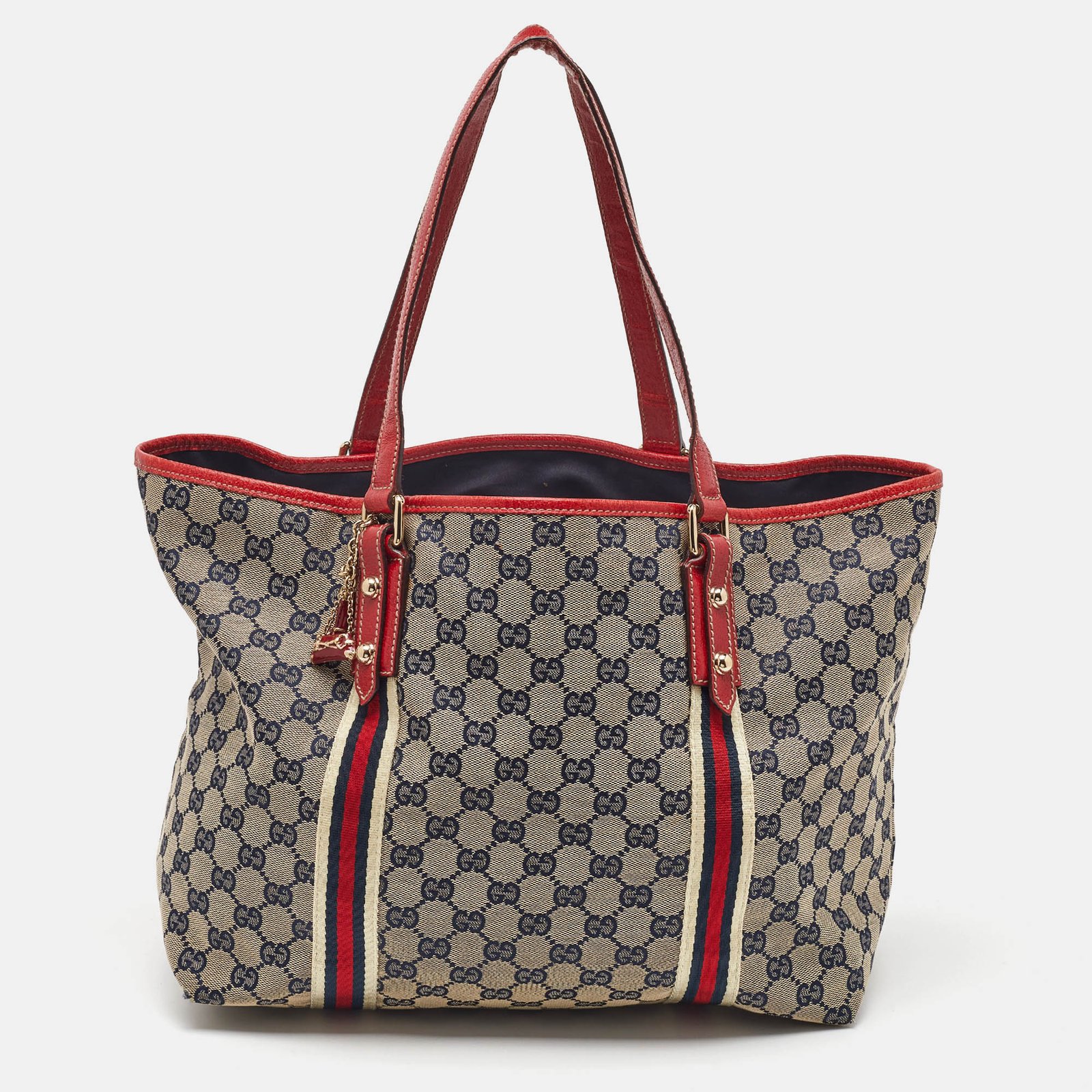 gucci beige/red gg canvas and leather jolicoeur tote