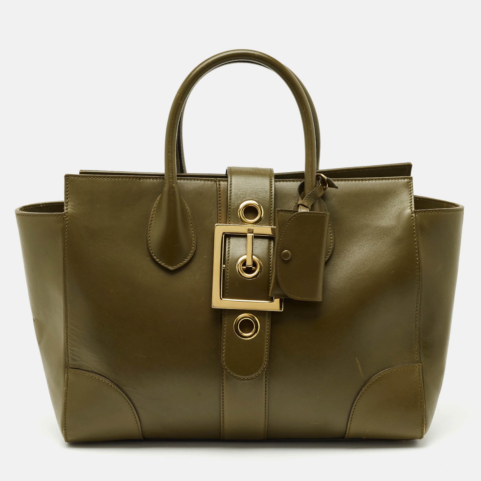 gucci olive green leather lady buckle tote