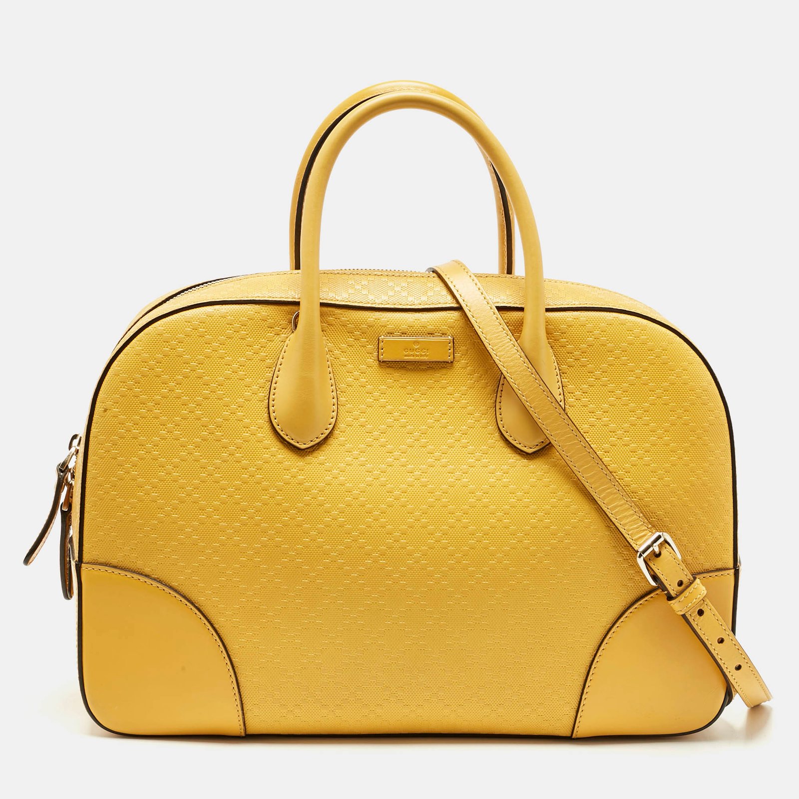 gucci mustard diamante leather bowler bag