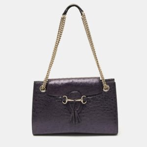 gucci metallic purple ostrich large emily chain shoulder bag