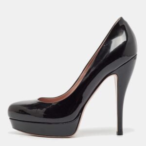 gucci black patent leather platform pumps size 38.5
