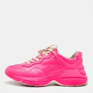 gucci neon pink leather rhyton low top sneakers size 39
