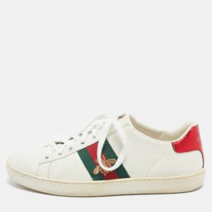 gucci white leather web detail bee embroidered ace low top sneakers size 35.5