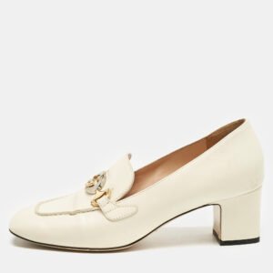 gucci off white leather zumi gg block heel loafer pumps size 40