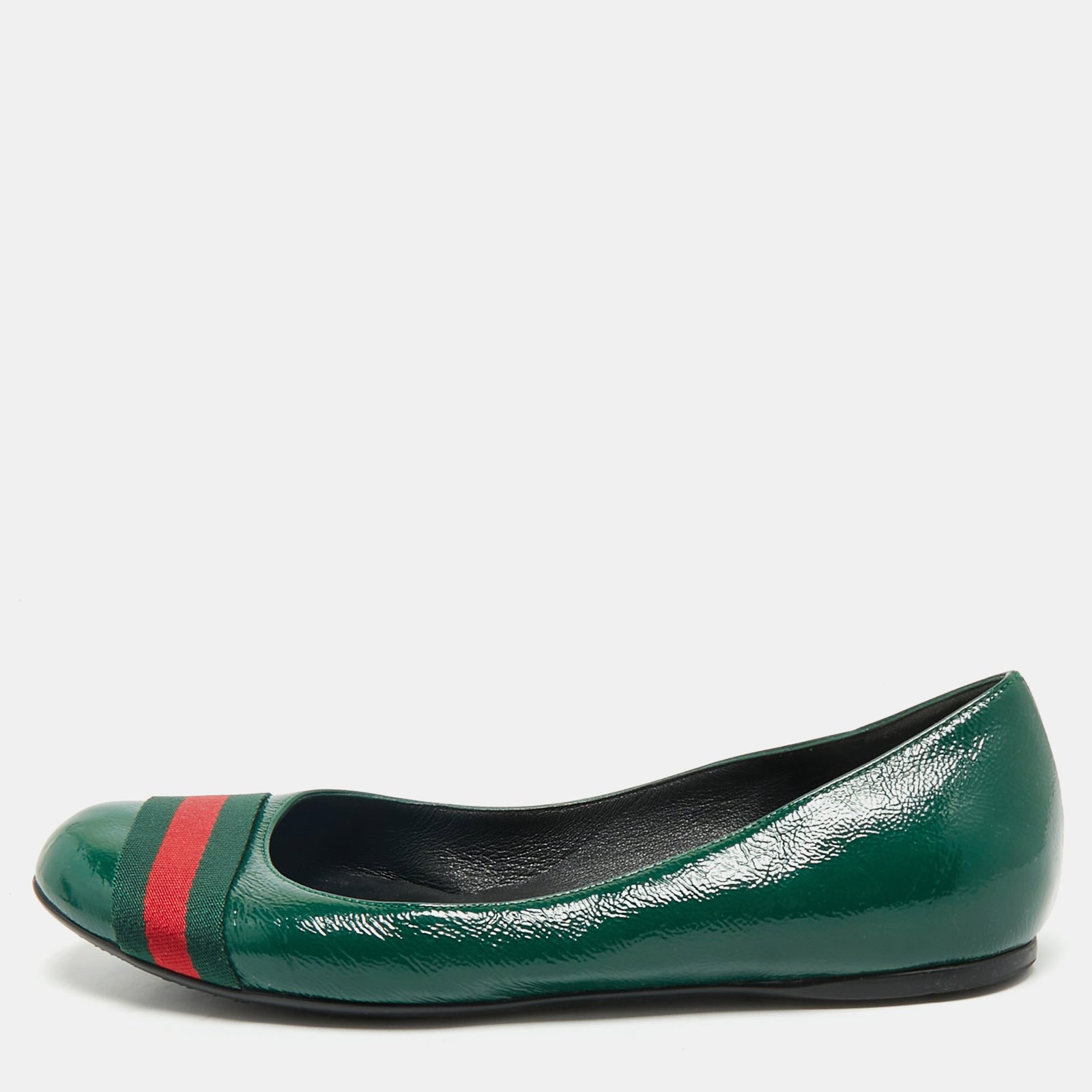gucci green leather web detail ballet flats size 37