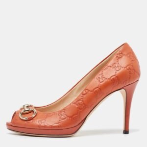 gucci brown guccissima leather open toe pumps size 37.5