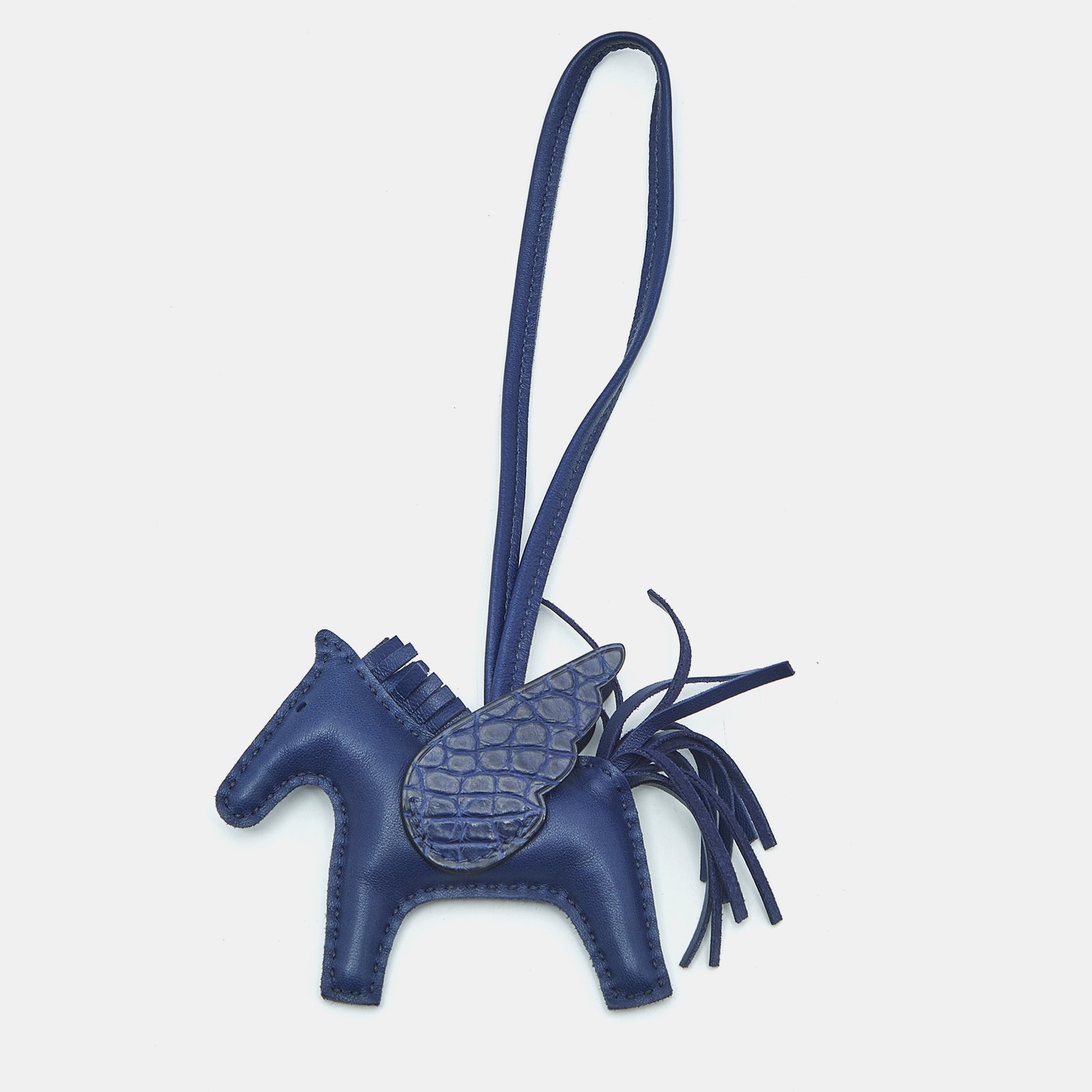 hermes bleu saphir milo leather and alligator touch grigri rodeo pegase bag charm pm