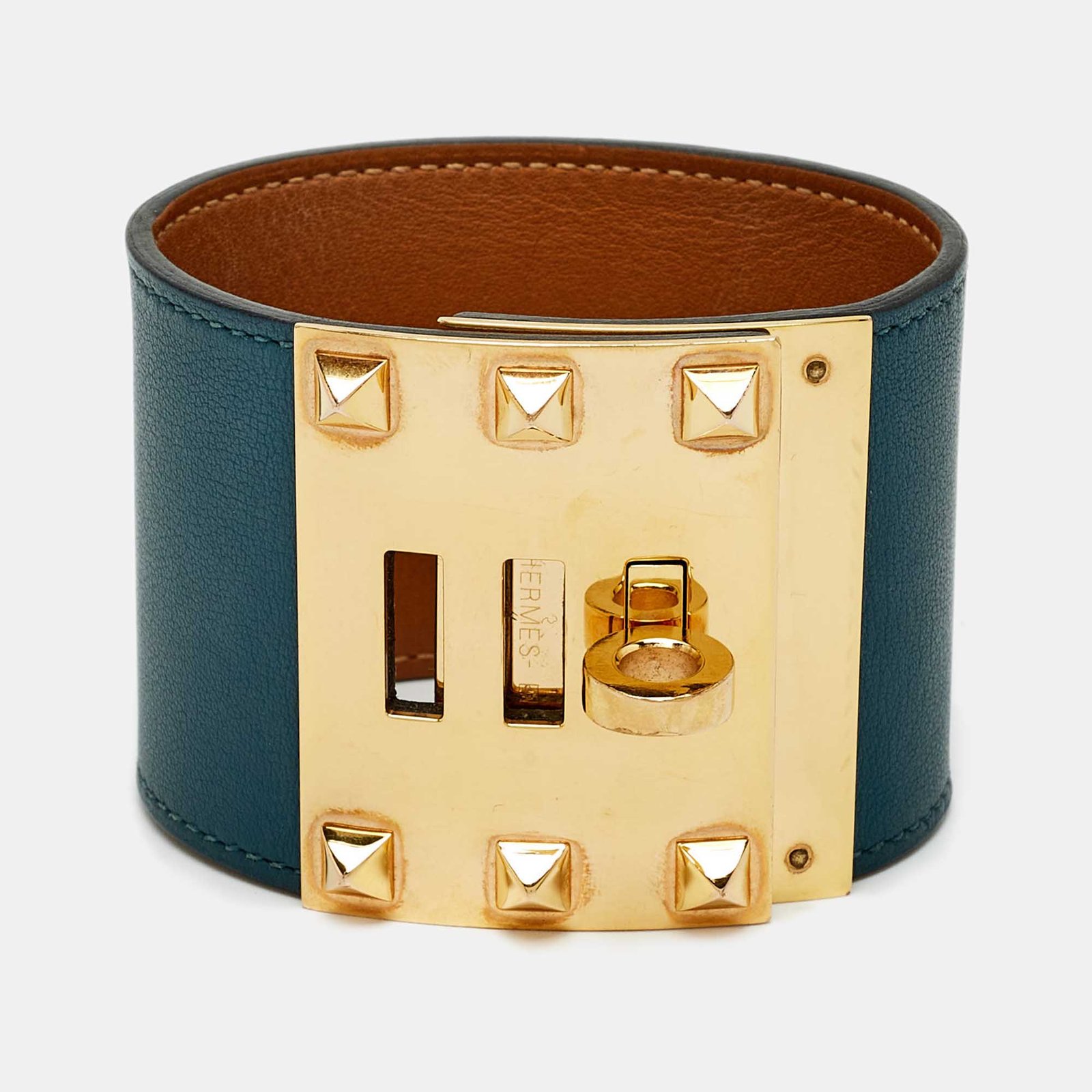 herm&egrave;s kelly dog leather gold plated bracelet s