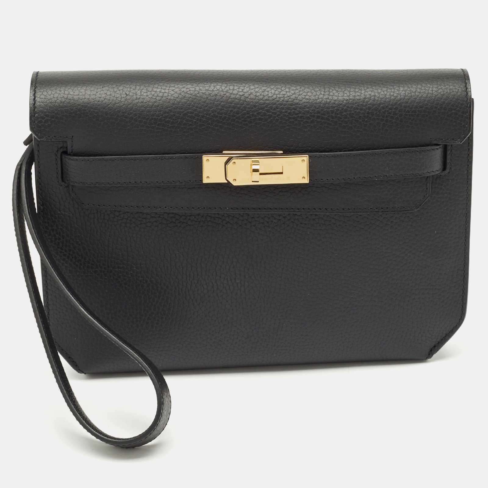 herm&egrave;s black novillo leather kelly depeches 25 pouch