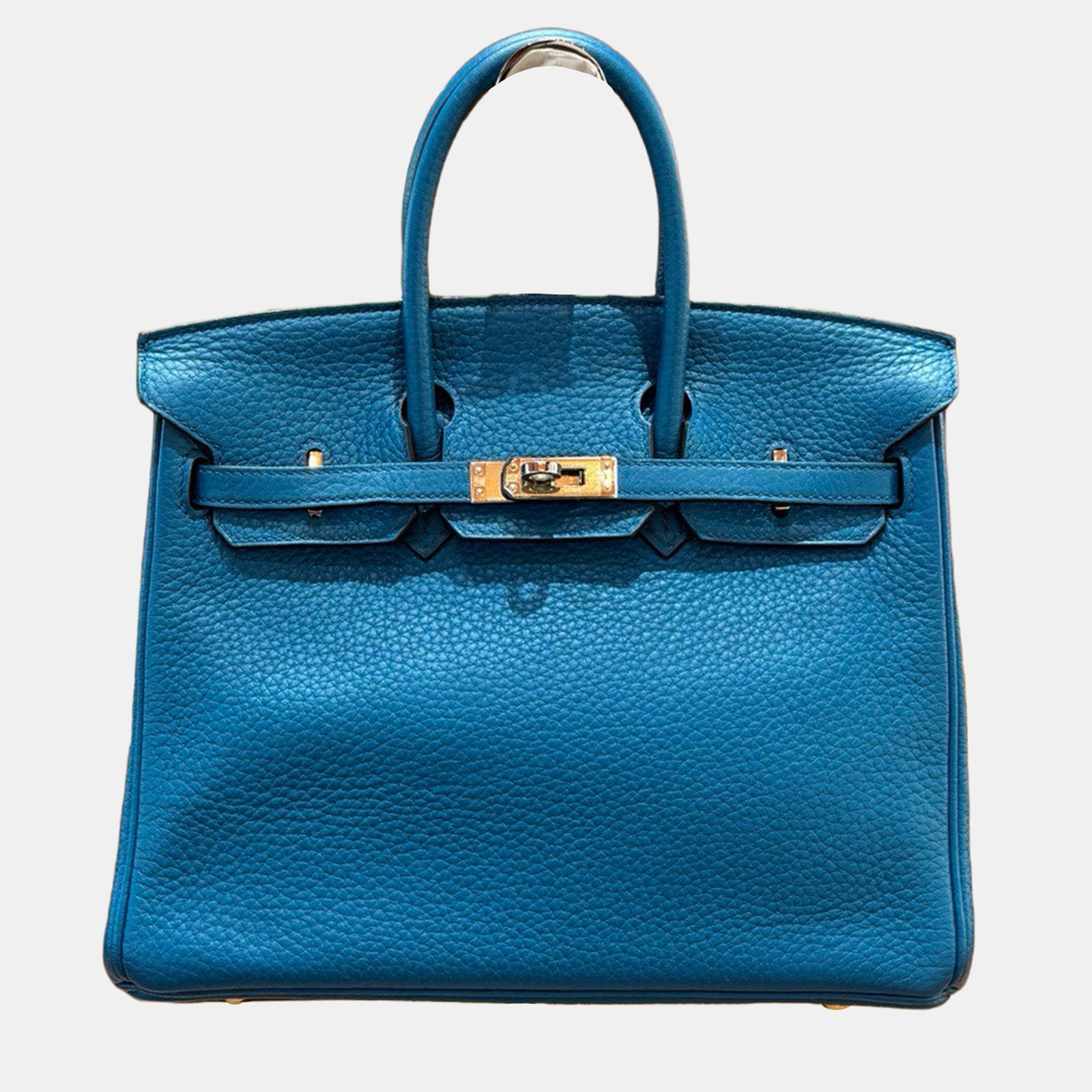 hermes birkin 25 blue leather handbag