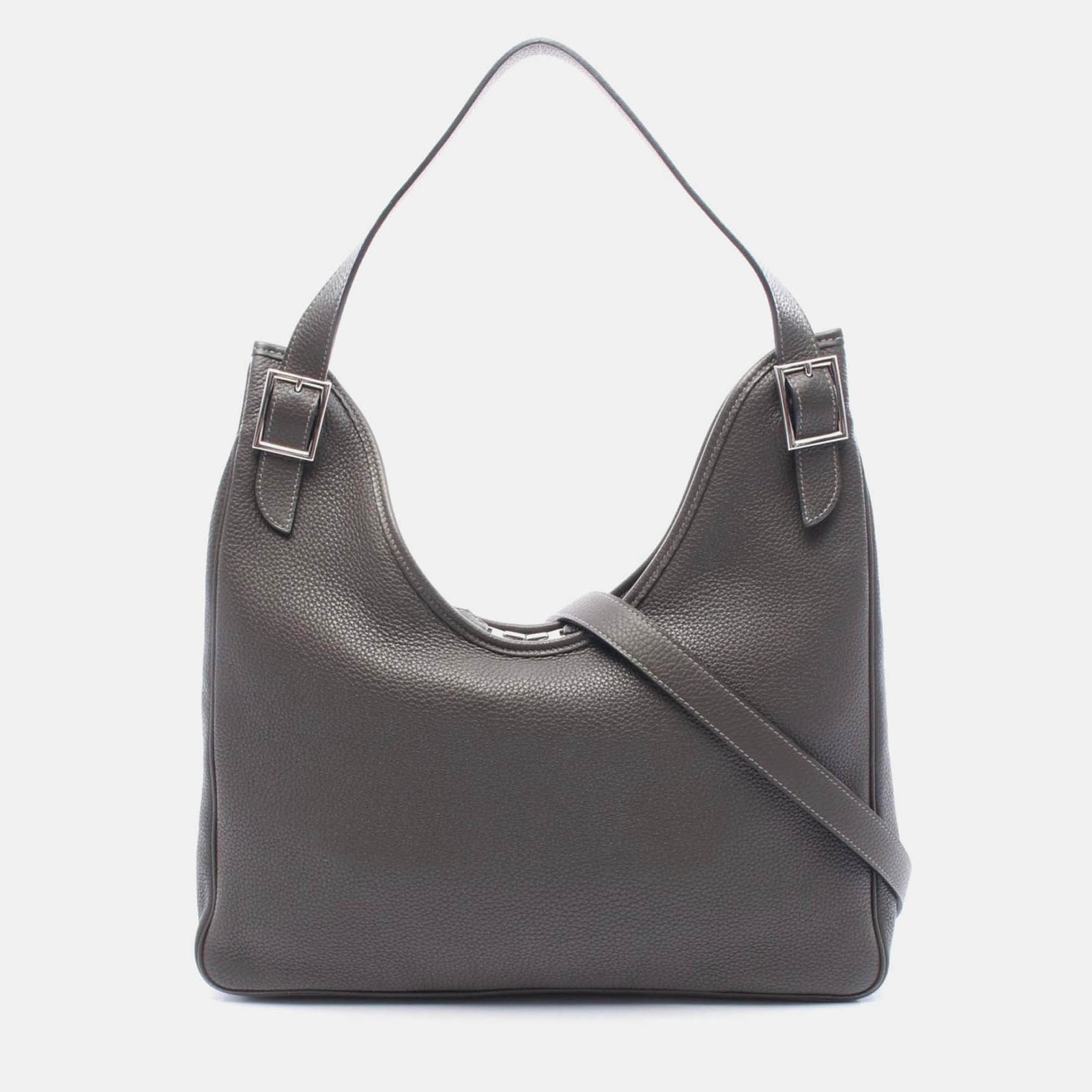 hermes masai gray graphite clemence leather shoulder bag gm