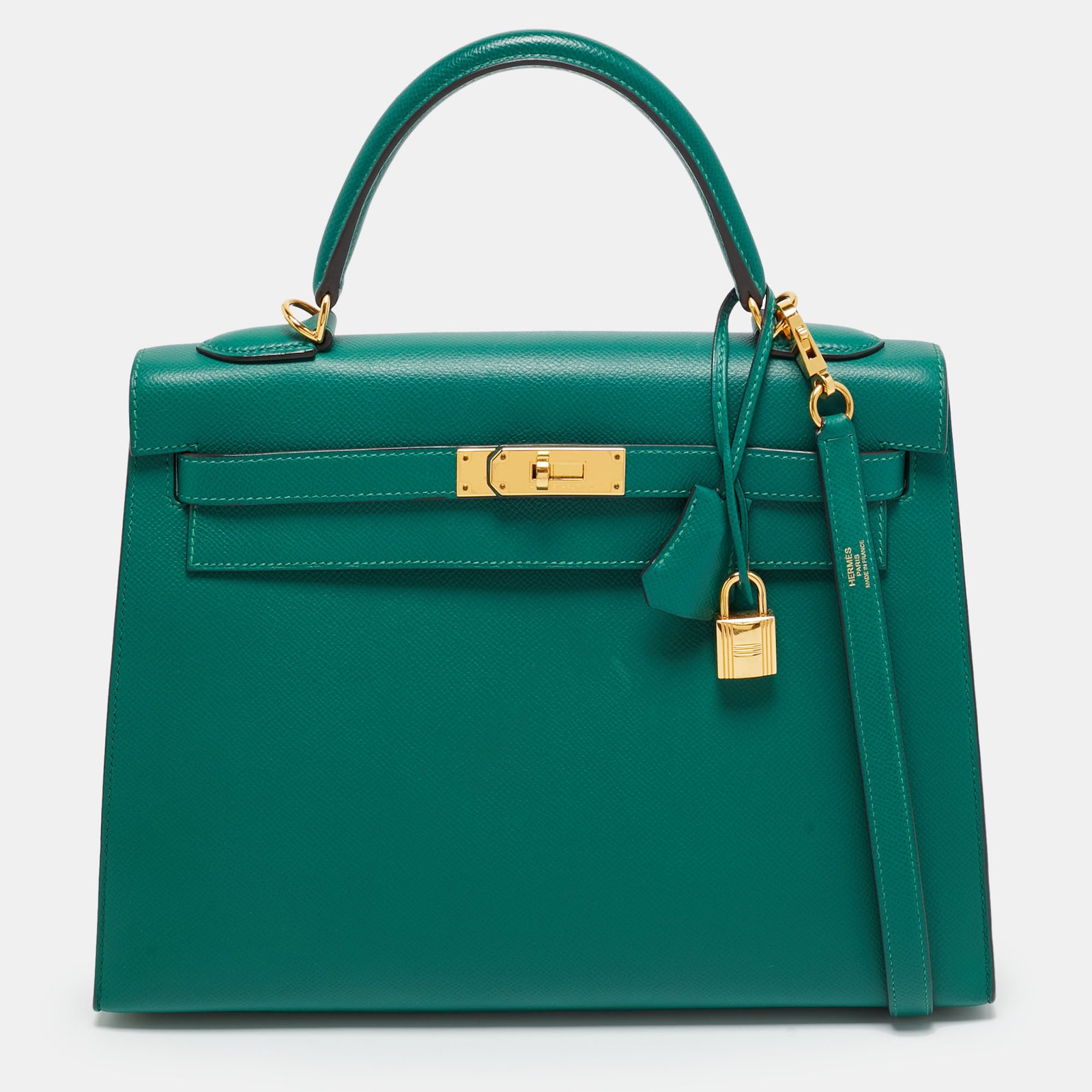 hermes malachite epsom leather gold finish kelly sellier 32 bag