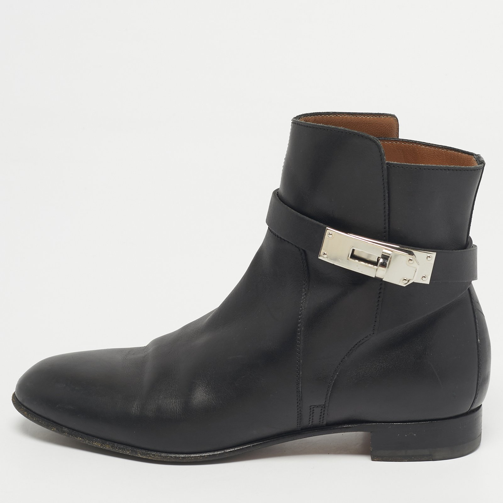 hermes black leather jeff ankle length boots size 35.5
