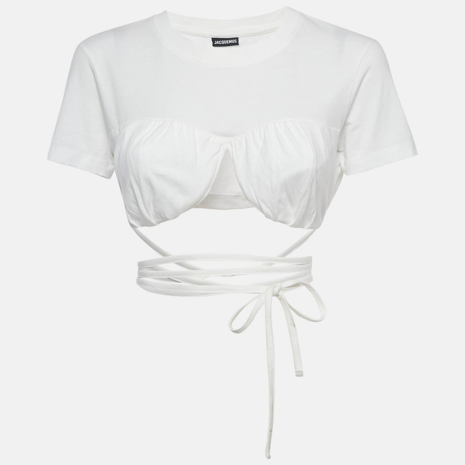 jacquemus white jersey tie-up le baci crop top s