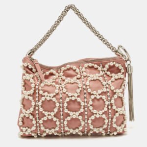 jimmy choo dusty pink satin pearl embellished callie clutch