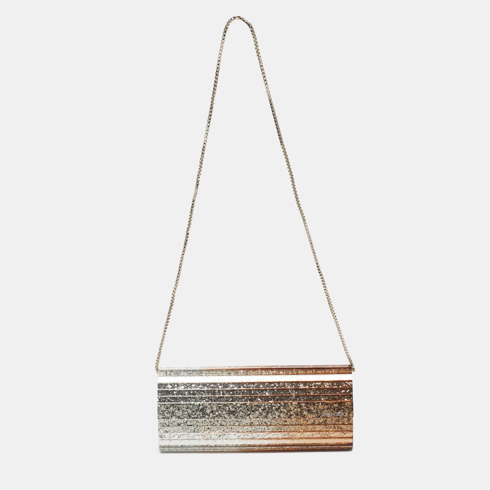 jimmy choo gold ombre glitter acrylic sweetie chain clutch