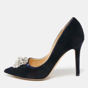 jimmy choo navy blue velvet crystal embellished manda pumps size 36