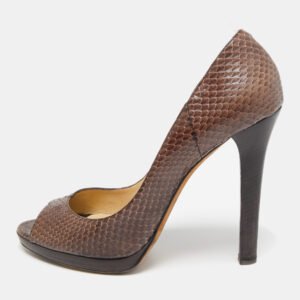 jimmy choo brown python leather peep toe pumps size 41