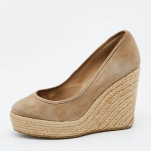 jimmy choo beige suede wedge platform pumps size 38.5