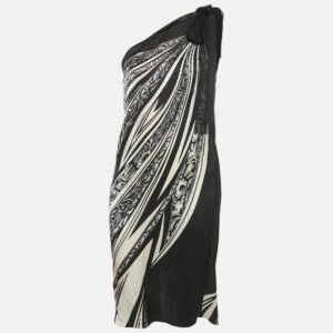 just cavalli black printed silk one shoulder dress s