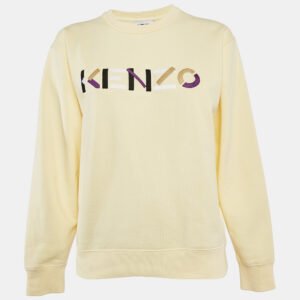 kenzo yellow logo embroidery cotton crewneck sweatshirt m