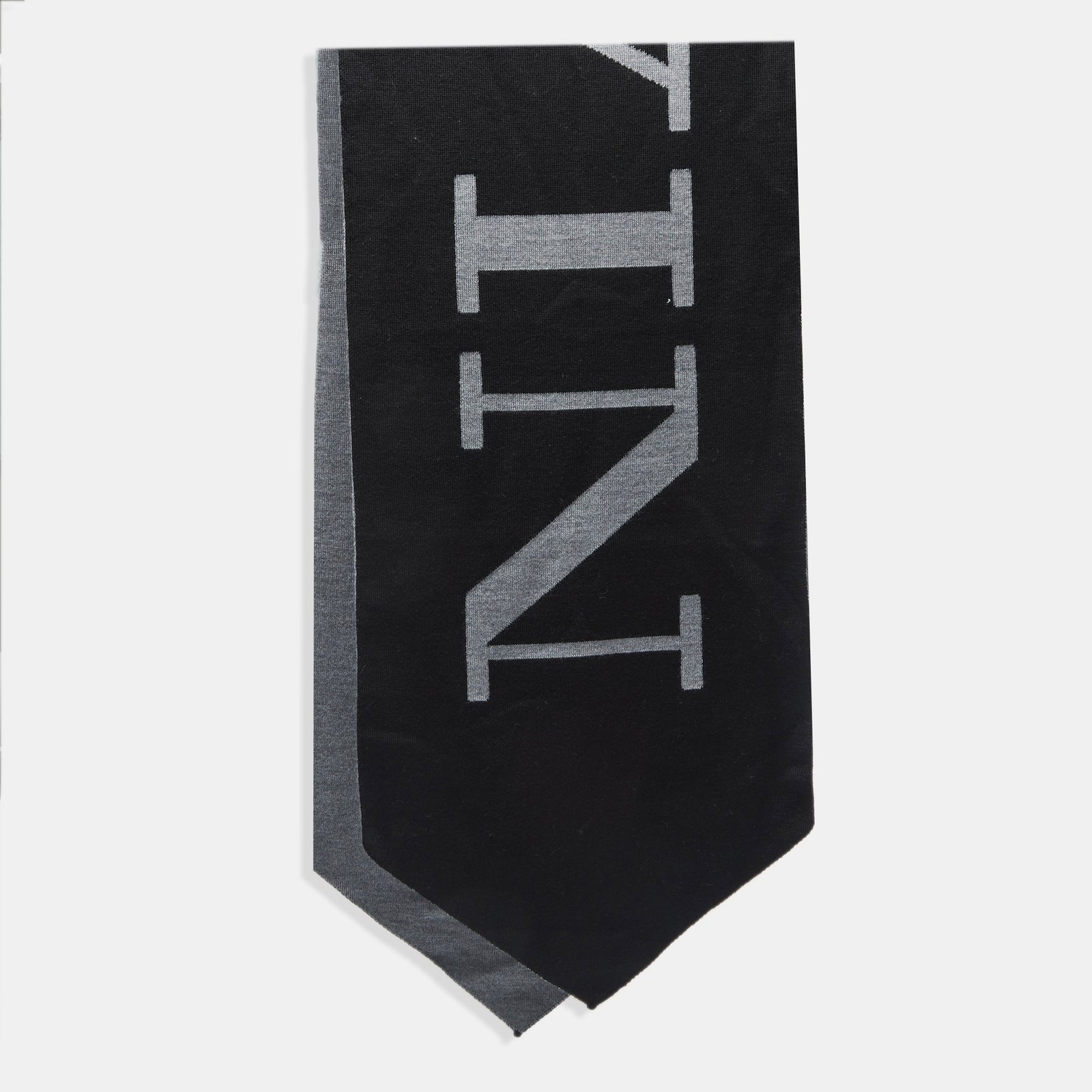 lanvin black/grey logo patterned wool scarf
