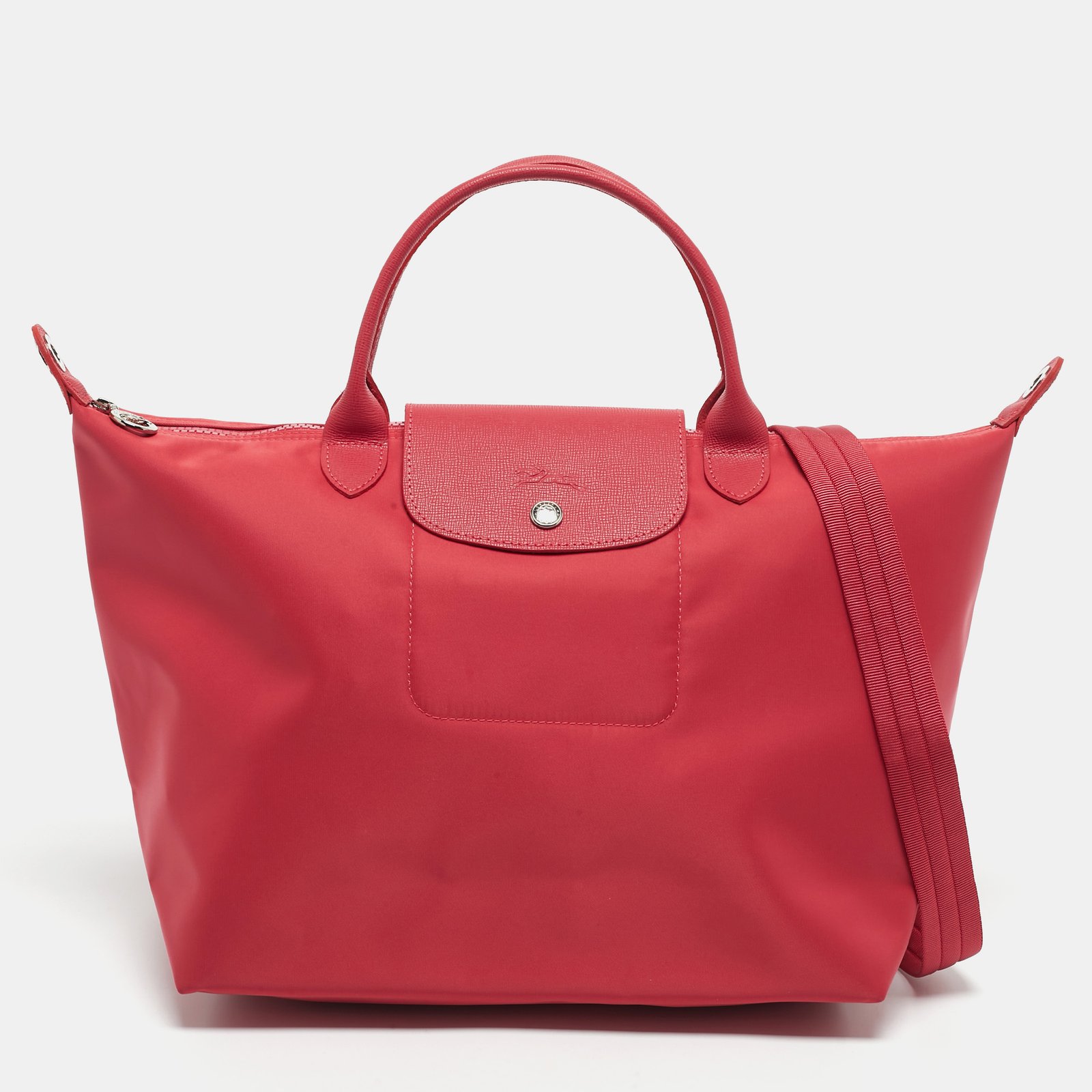 longchamp red nylon medium le pliage tote