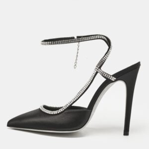 loriblu black satin crystals embellished ankle strap pumps size 37