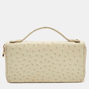 loro piana ivory ostrich zip around wallet