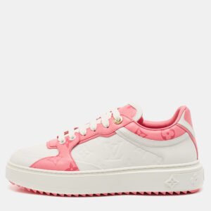 louis vuitton white/pink leather time out low top sneakers size 38.5