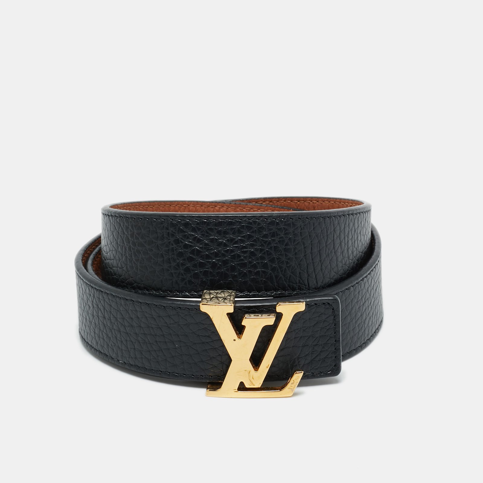 louis vuitton black/brown leather lv initiales reversible belt 80 cm