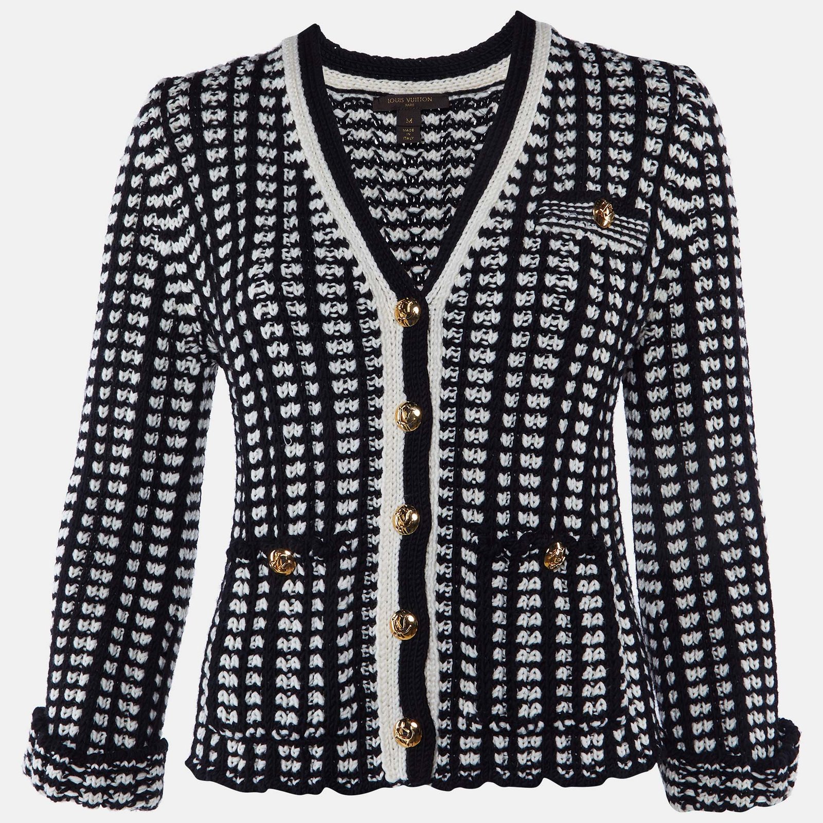 louis vuitton monochrome wool knit button front cardigan m