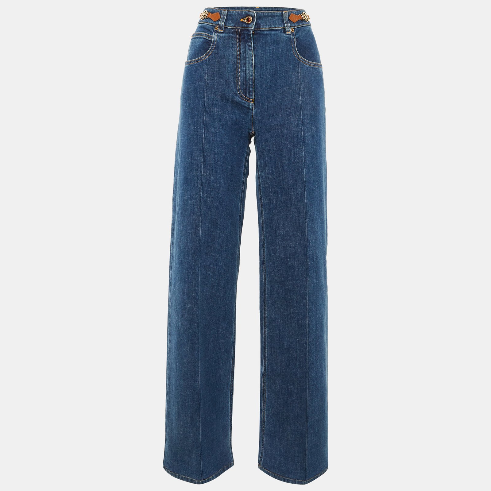 louis vuitton blue denim logo detail wide leg jeans m/waist 29"