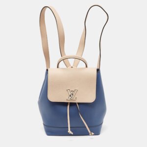 louis vuitton blue/beige leather lockme backpack