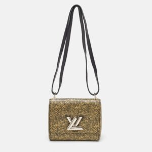 louis vuitton black/gold embossed leather twist pm bag