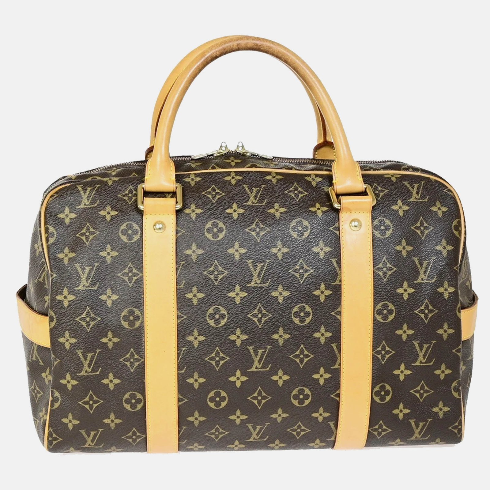 louis vuitton carryall handbag  monogram canvas leather brown unisex