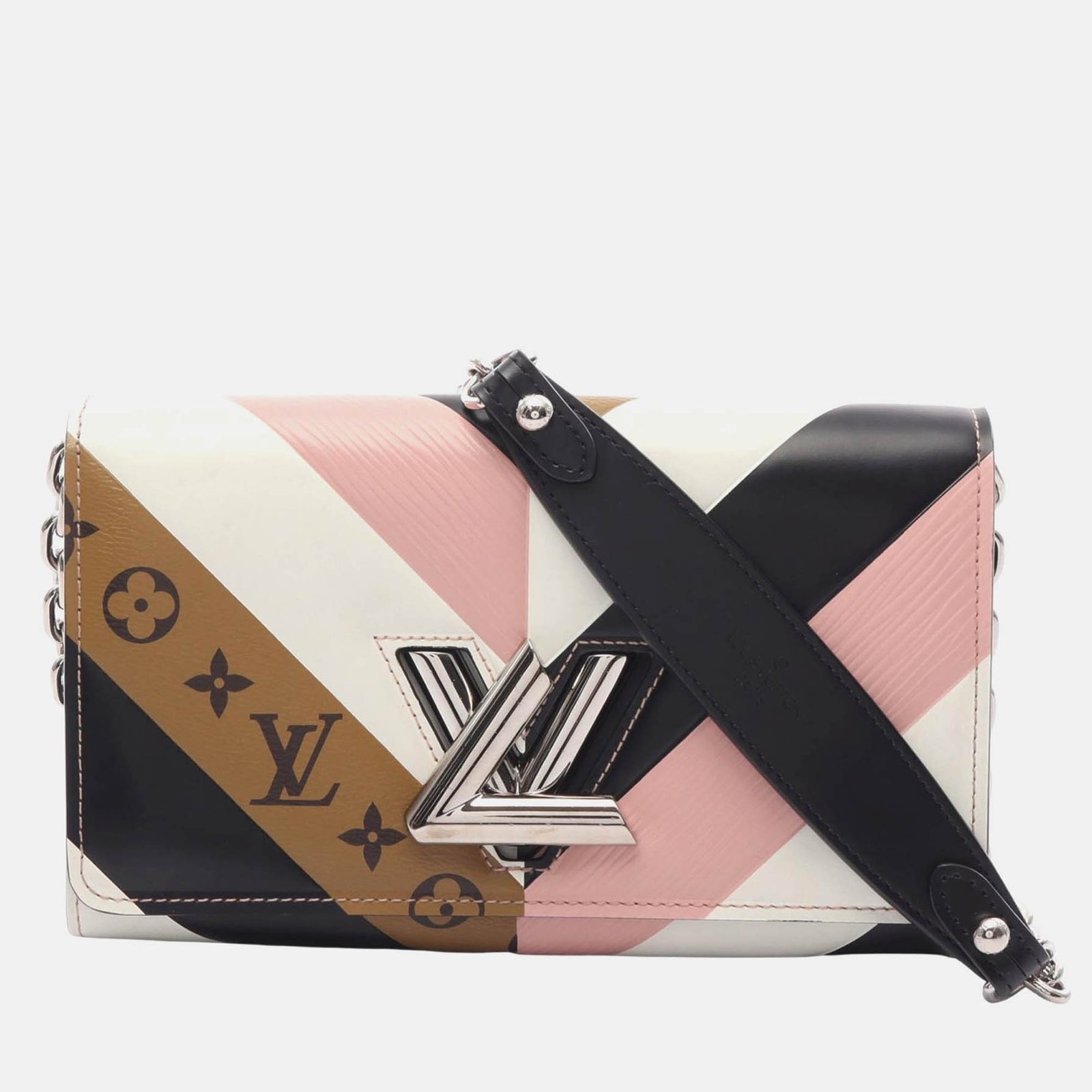 louis vuitton portefeuille twist shoulder bag epi leather black white pink