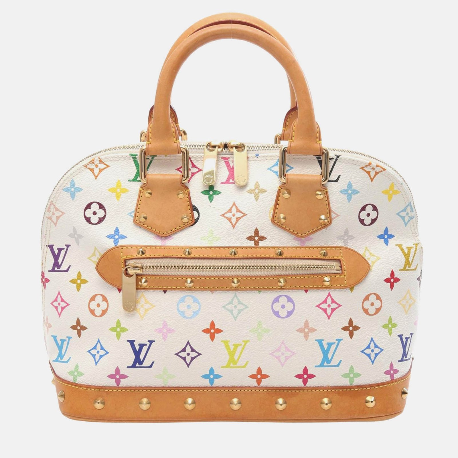 louis vuitton alma handbag  monogram multicolore canvas leather white