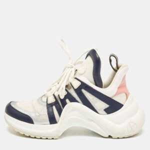 louis vuitton white/navy blue mesh and monogram canvas archlight sneakers size 39